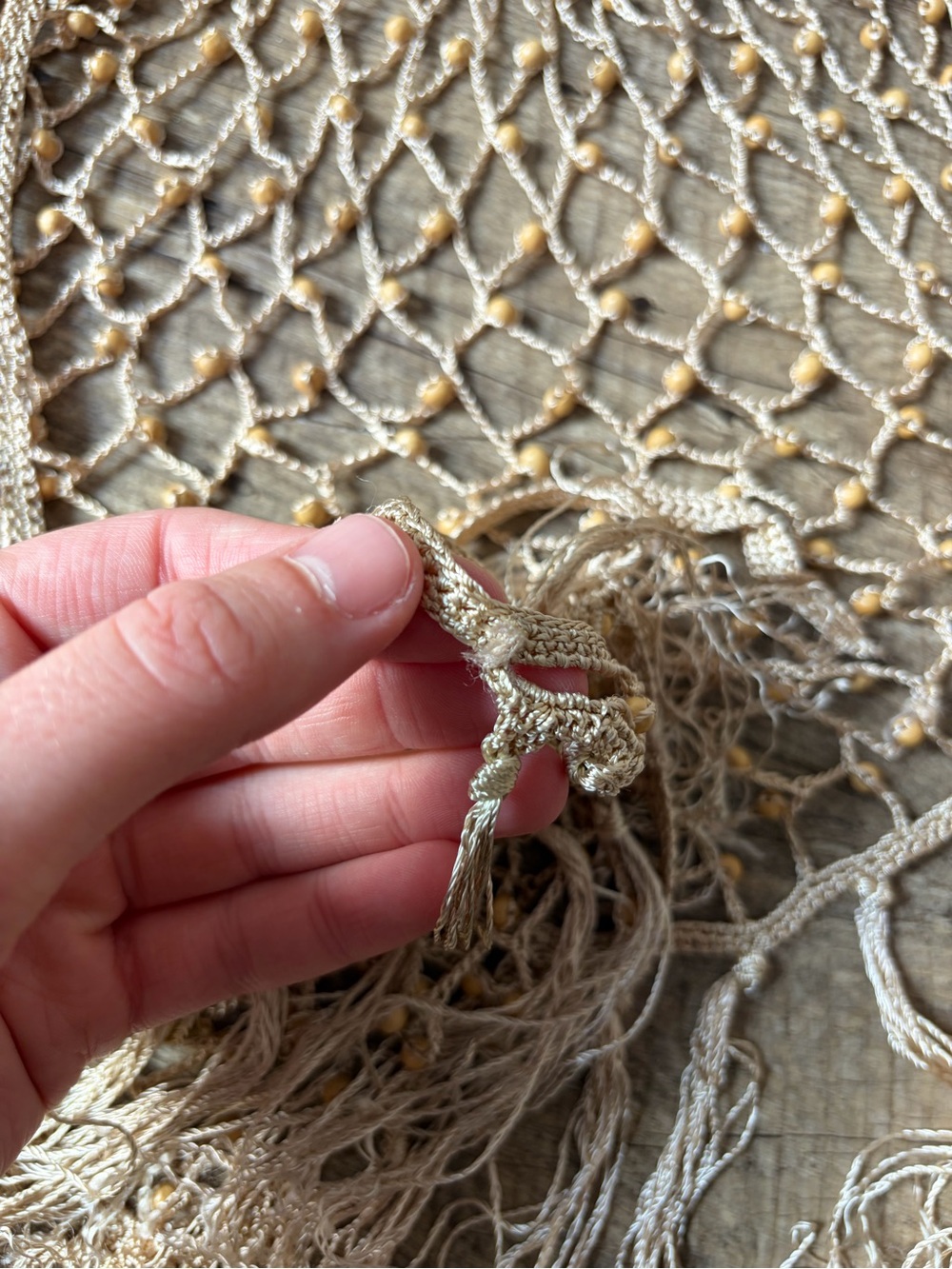 Boho Wooden Beaded Crochet Fringe Net Wrap Convertible Shawl Hip Scarf Festival - Picture 11 of 13